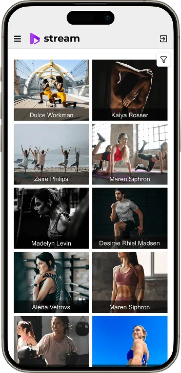A phone screen displays a user interface for of fitness coaching platform.